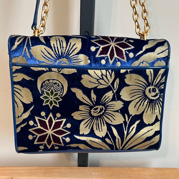 Tory Burch Blue Velvet Floral and Gold Women's Bag - Picture 2 of 11